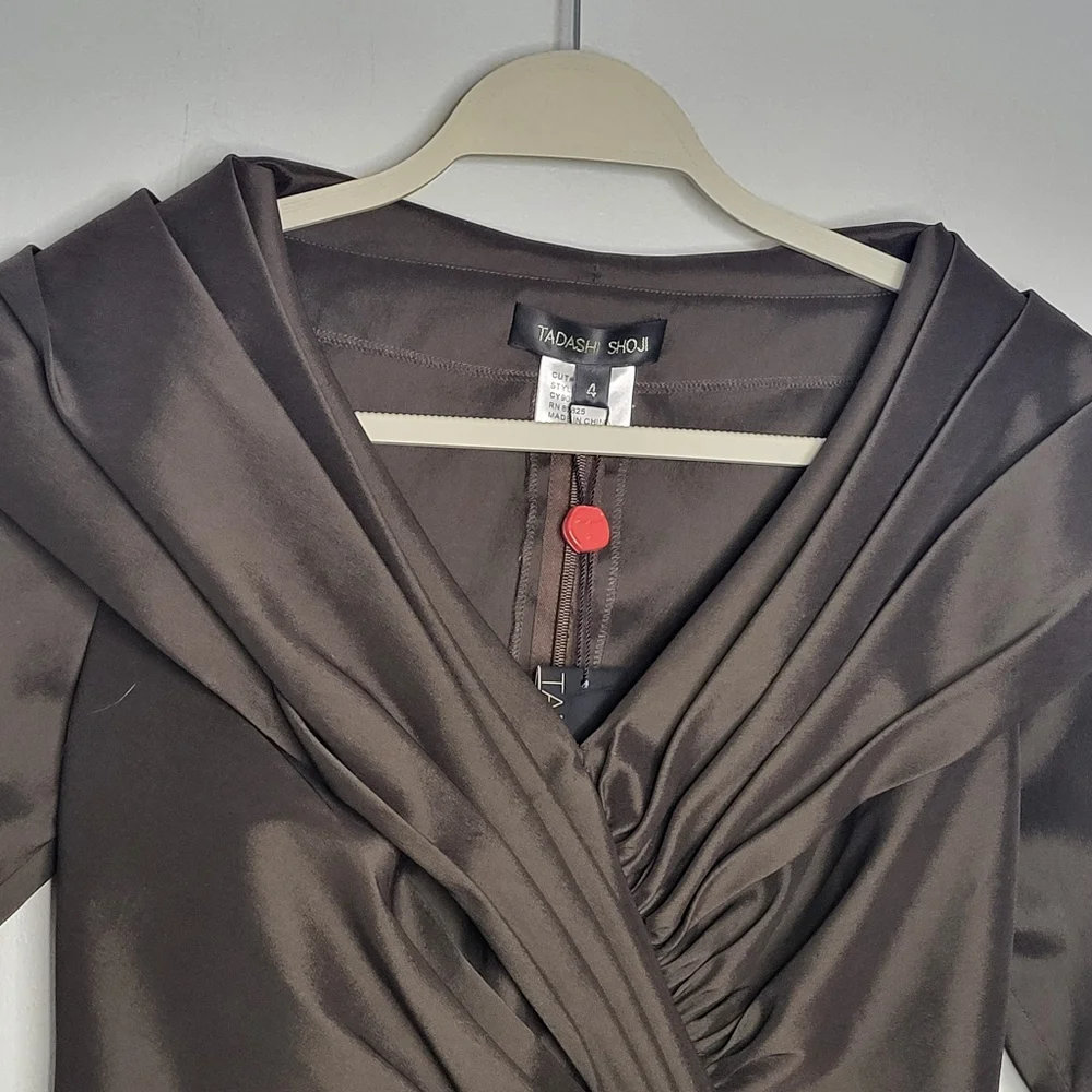 Tadashi Shoji Mother Of The Bride Taffeta Top ONLY Size 4 Espresso Brown Jewel - Picture 4 of 16
